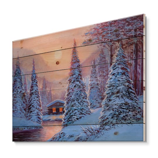 Designart - Winter Landscape & The River House In The Woods I